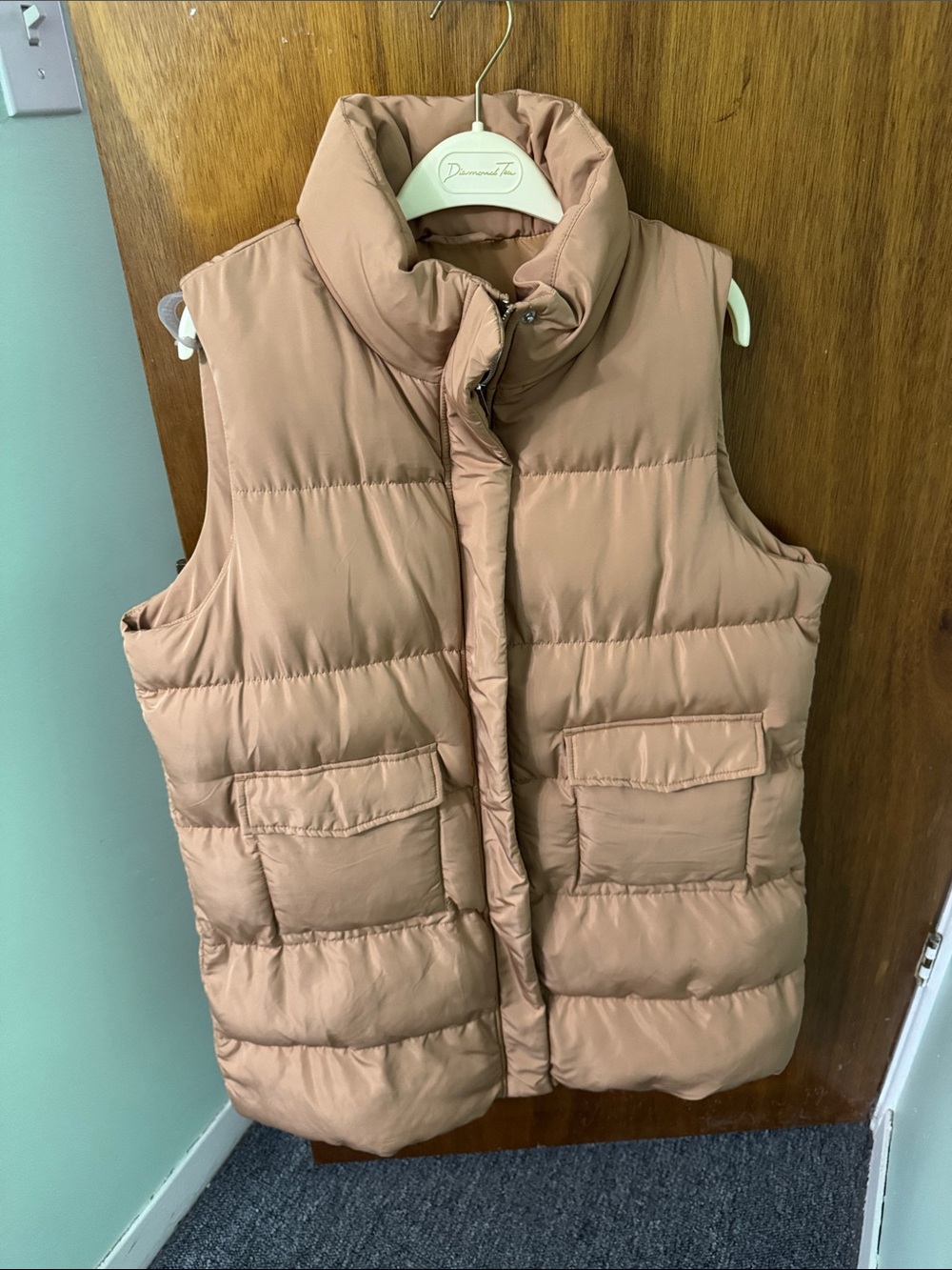 Women's Long Puffer Vest in Dusty Rose